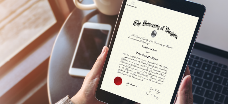 Diploma being displayed on an electronic tablet