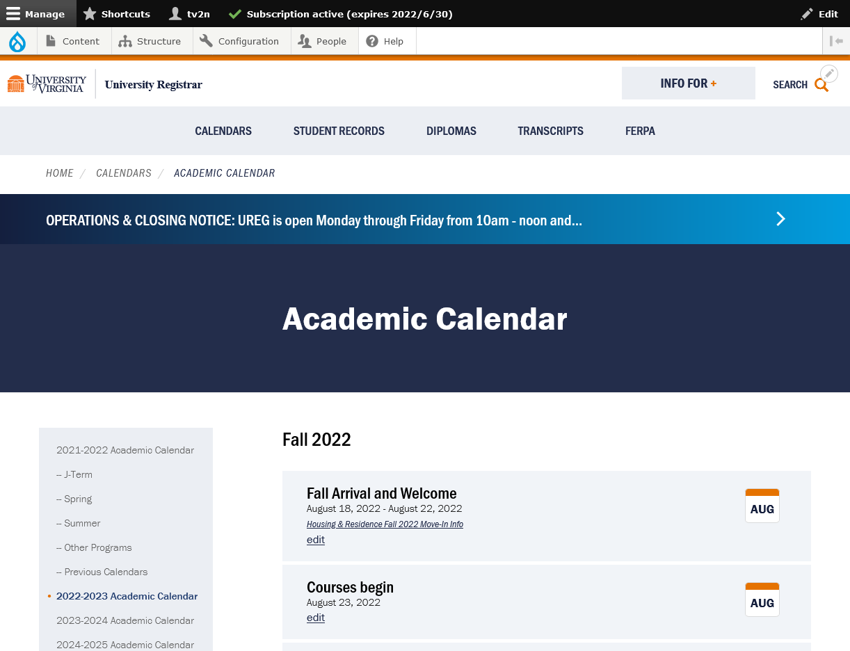 Academic Calendar, University Registrar