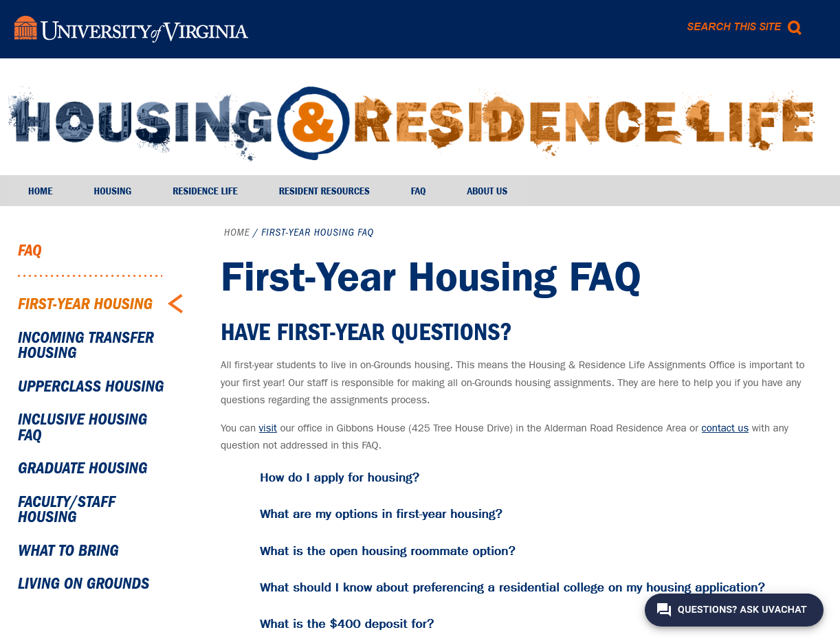 First-Year Housing FAQ, Housing and Residence Life