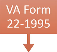 Orange box with the VA Form 22-1995 and an arrow pointing down to Positive Service Indicator box